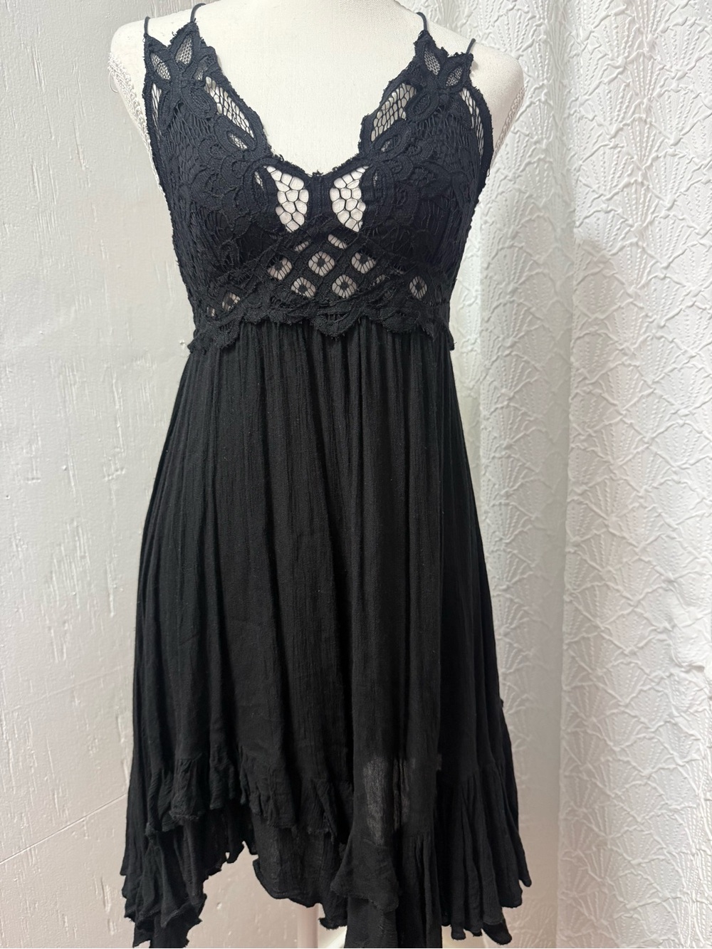 Free People Black Crochet Lace Mini Dress